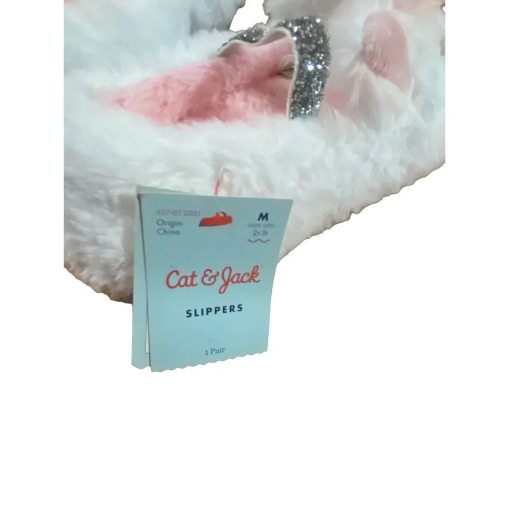 Cat & Jack Toddler Girls Non Skid Unicorn Slippers-White/Pink-Size 2T/3T-NWT